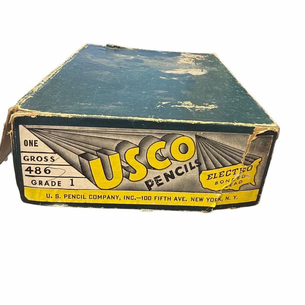 Vintage USCO Pencil Box + 40 Clinton Auction Mill Hall PA Promo Pencils Lot